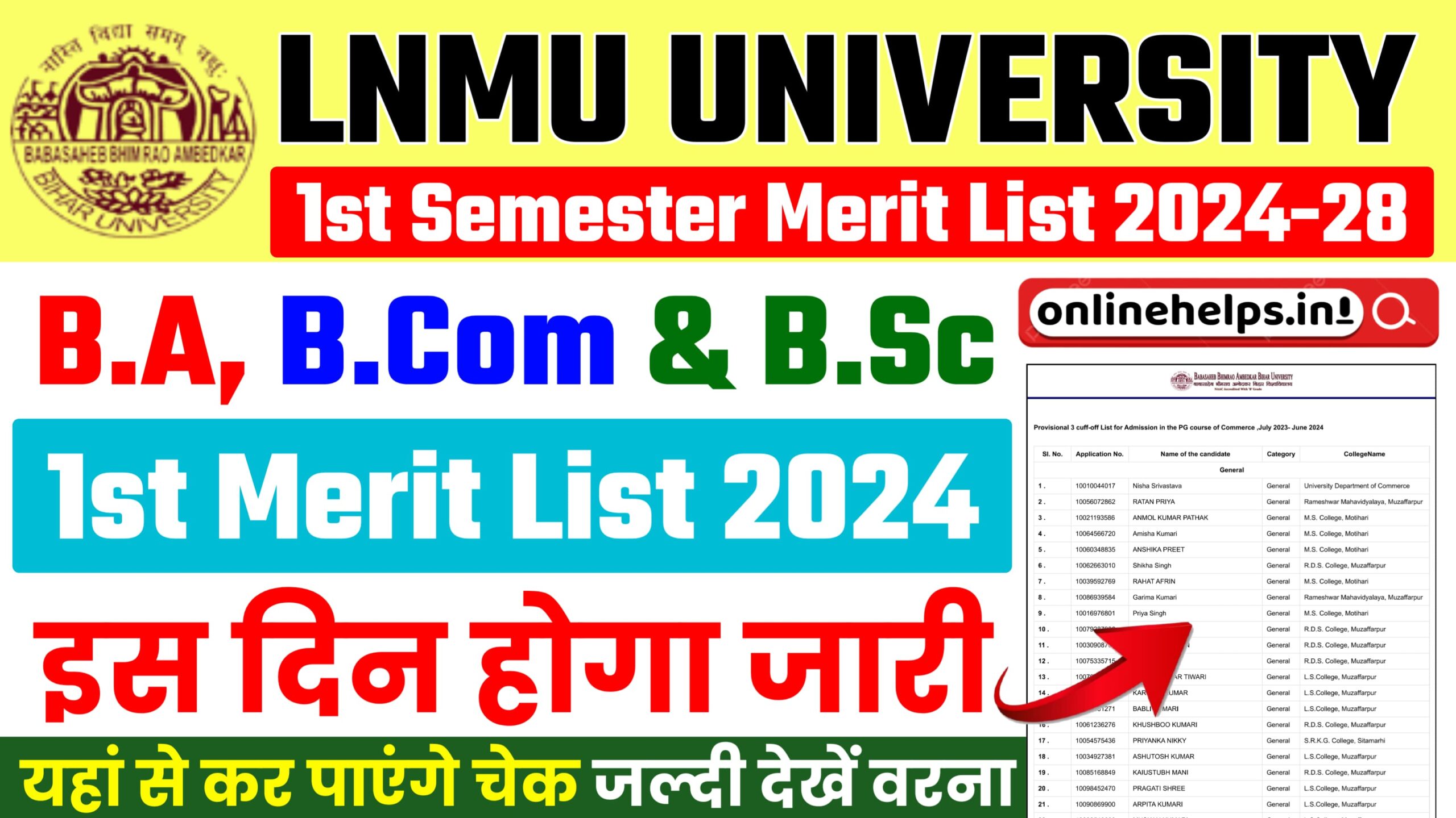 LNMU UG 1st Semester Merit List 2024-28 For B.A, B.Com & B.Sc : इस दिन जारी होगा प्रथम मेरिट लिस्ट