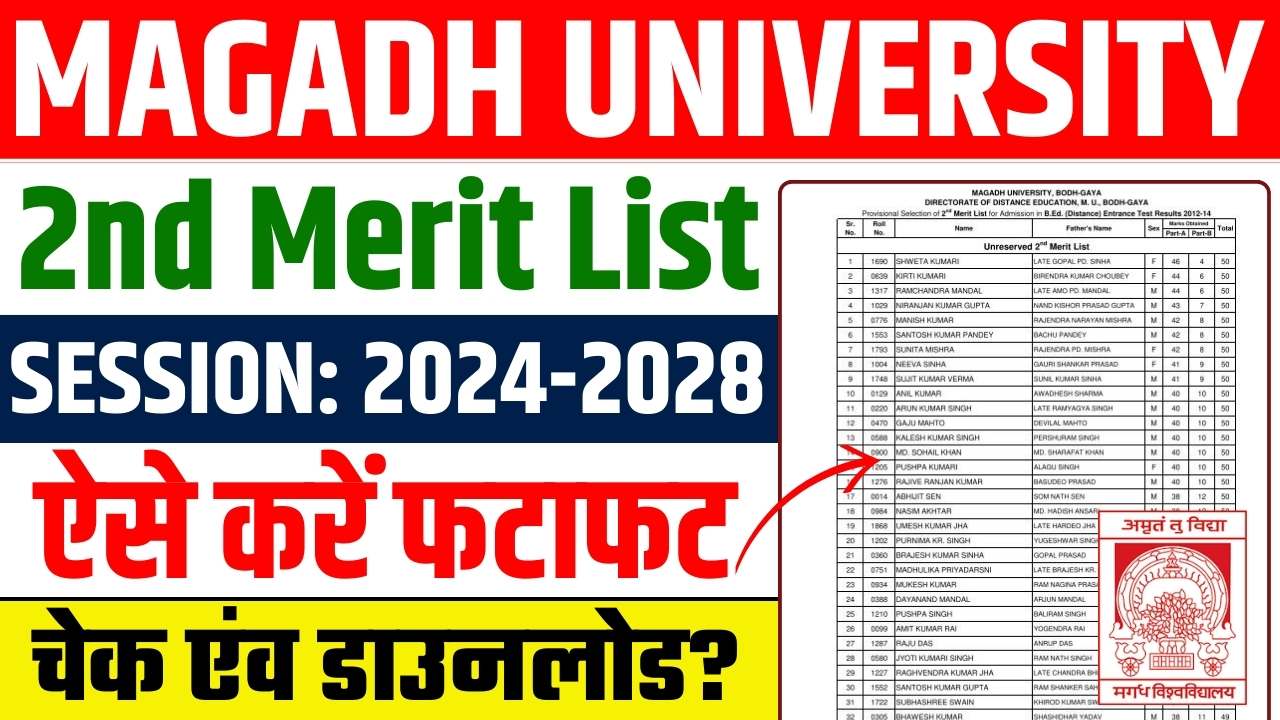 Magadh University UG 2nd Merit List 2024-28 : मगध यूनिवर्सिटी अभी-अभी जारी किया स्नातक में नामांकन के दूसरी मेरिट लिस्ट, यहाँ से करें डाउनलोड