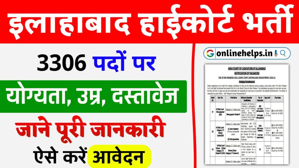 Allahabad High Court Vacancy 2024 Online Apply For 3306 Post Full Details Here:-