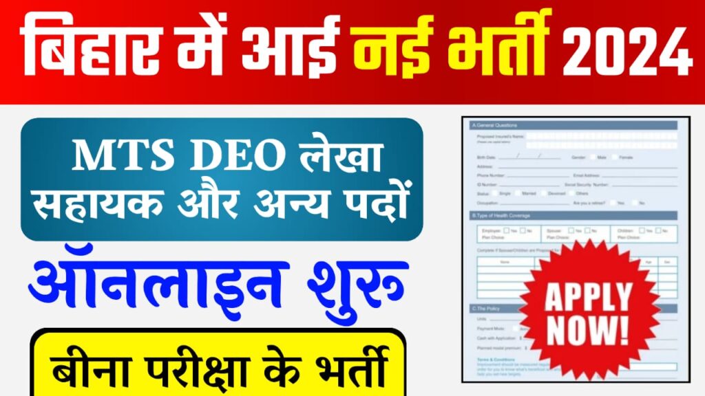 Bihar Jila Level Job 2024 - बिहार में आई नई भर्ती MTS DEO लेखा सहायक और अन्य पदों पर ऑनलाइन शुरू, जल्दी करें आवेदन