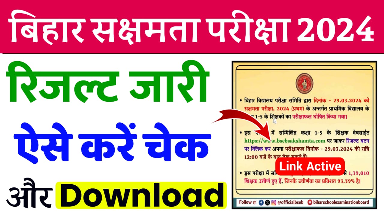 BSEB Sakshamta Result 2024 : Bihar Sakshamta Pariksha Result Released : How to Download Sakshamta Result