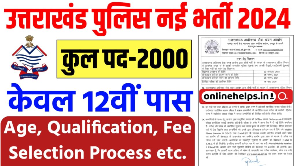 Uttarakhand Police Constable Vacancy 2024 : Online Apply for 2000 Posts Full Details Here:-