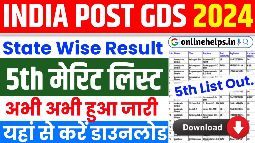 India Post GDS 5th Merit List 2024