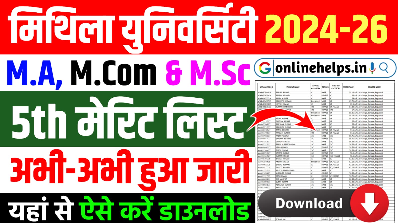 LNMU PG 5th Merit List 2024-26 : How To Check & Download LNMU PG 5th Merit List 2024-26