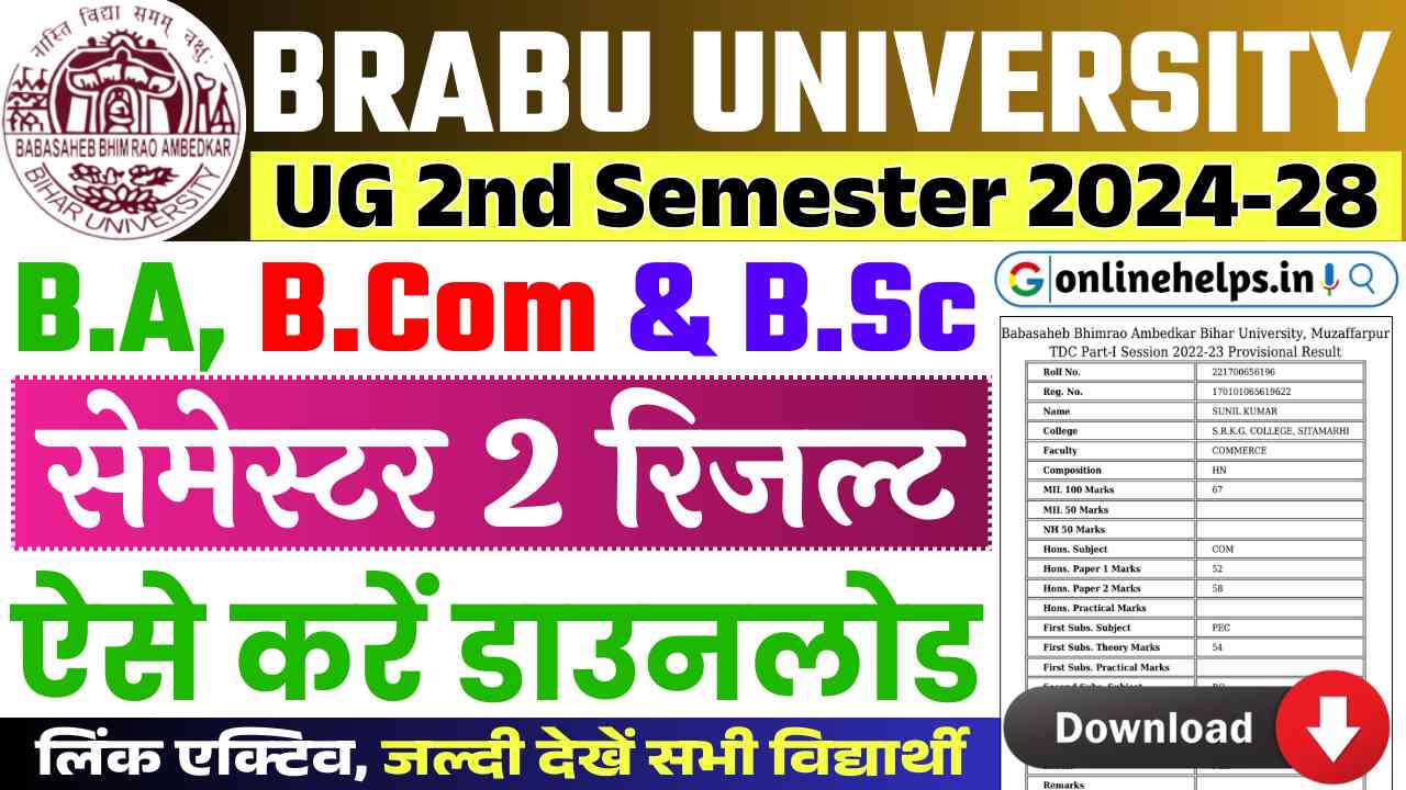 BRABU UG 2nd Semester Result 2024-28